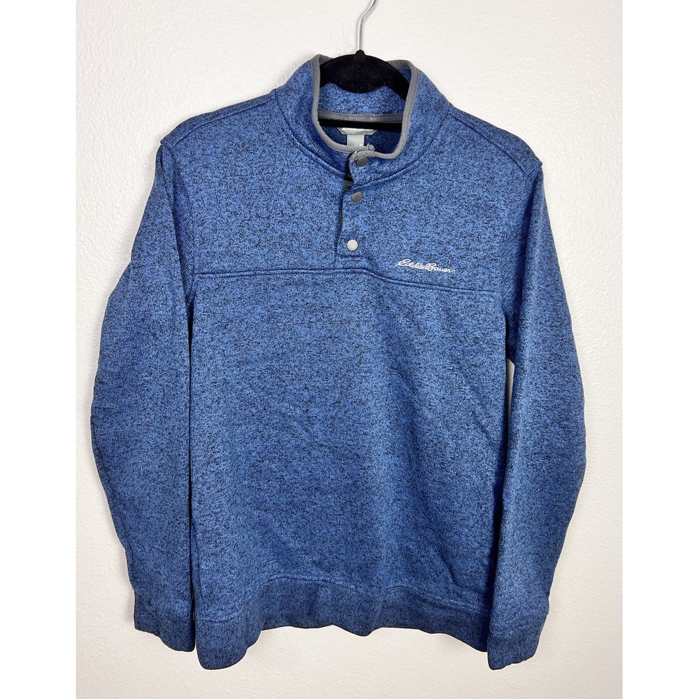 Eddie Bauer 1/4 Snap Sweatshirt Mens Medium Heather‎ Blue Long Sleeve Pullover